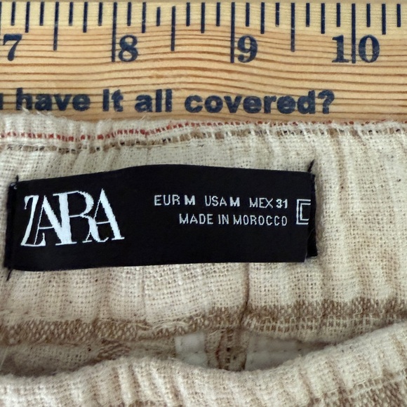 Zara Cotton / Linen Blend Striped Pull On pants Beige / Cream  Neutral Colors - Picture 3 of 7